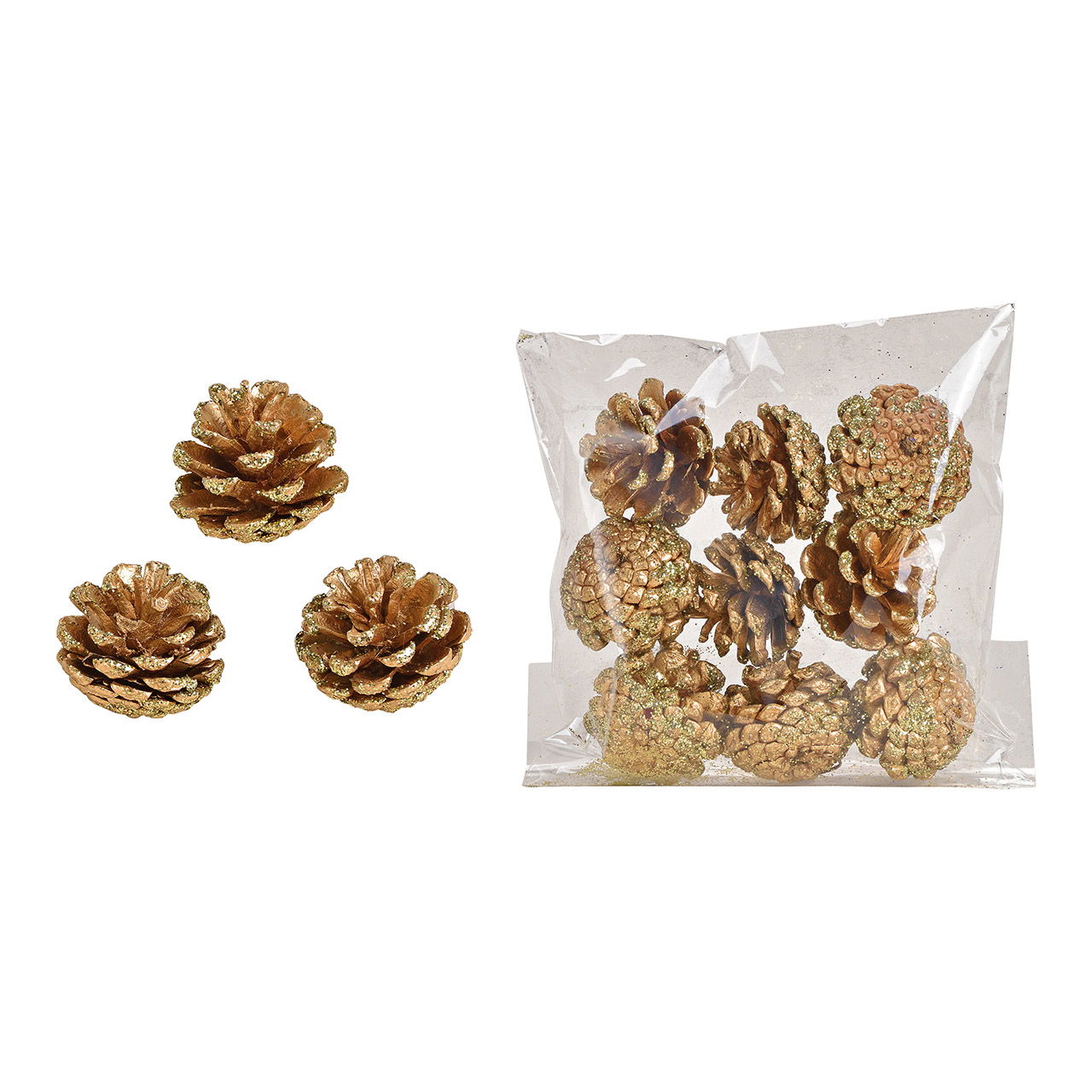 Dennenappels 5x4x5cm set van hout goud 9st, (B/H/D) 14x14x5cm