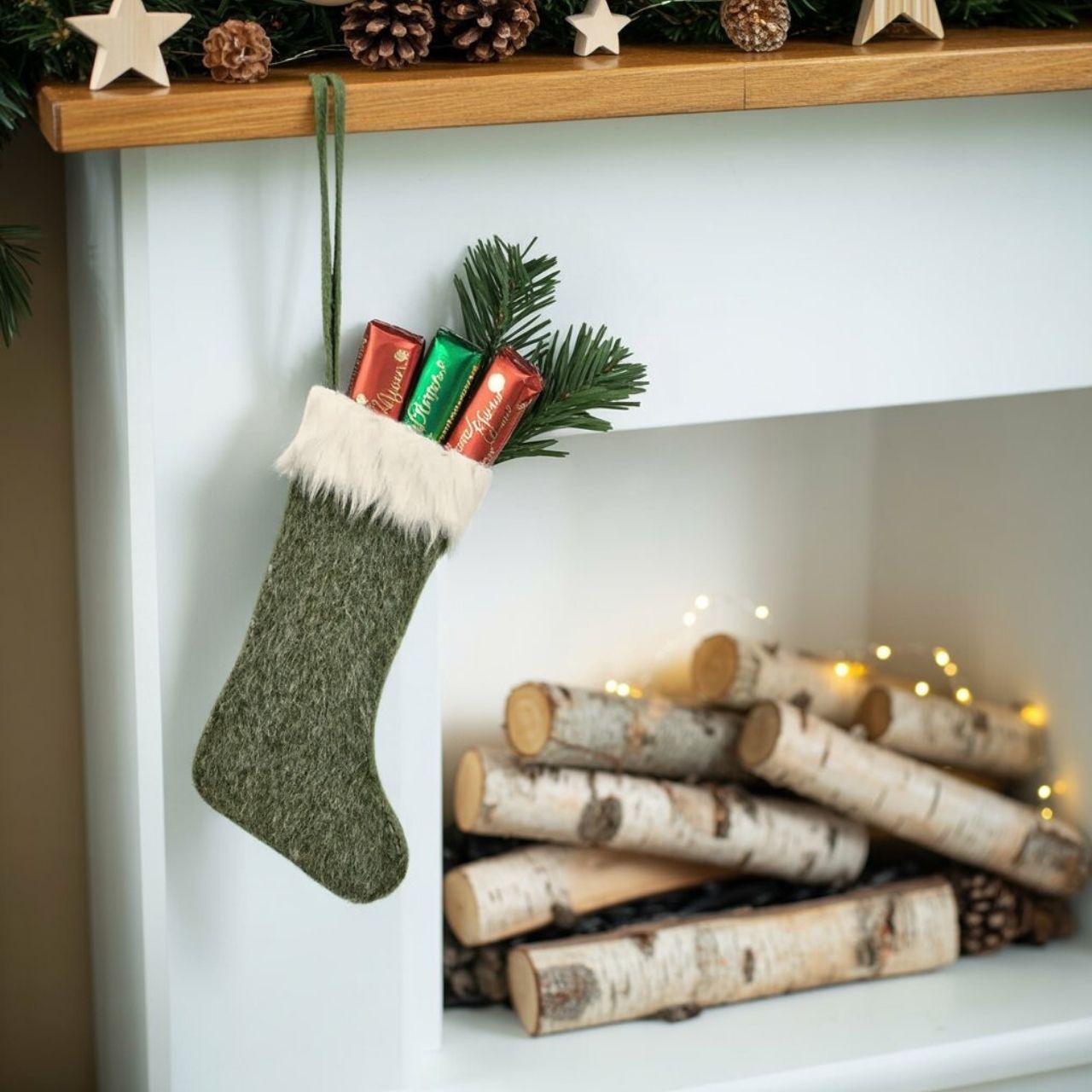 Christmas stocking made of textile green, natural white 2-fold, (W/H/D) 25x65x3cm Christmas stocking made of textile green, natural white 2-fold, (W/H/D) 25x65x3cm