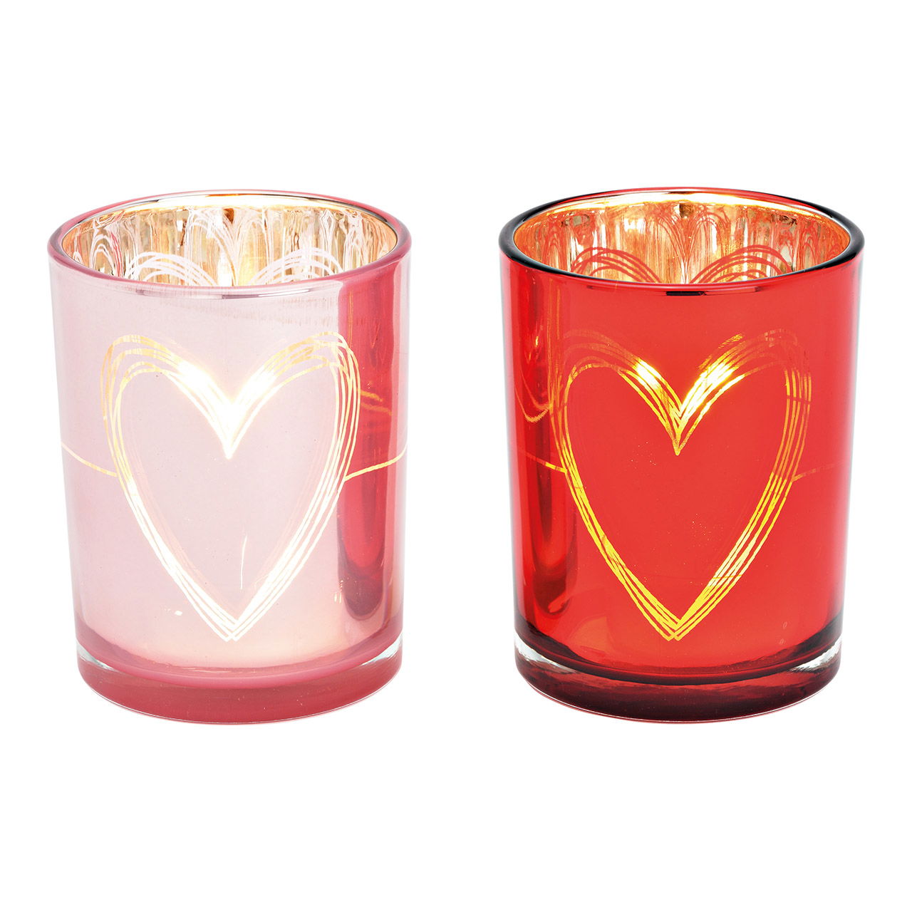 Lantaarn Hart Decor Glas Roze, Rood 2-voudig, (B/H/D) 10x12x10cm