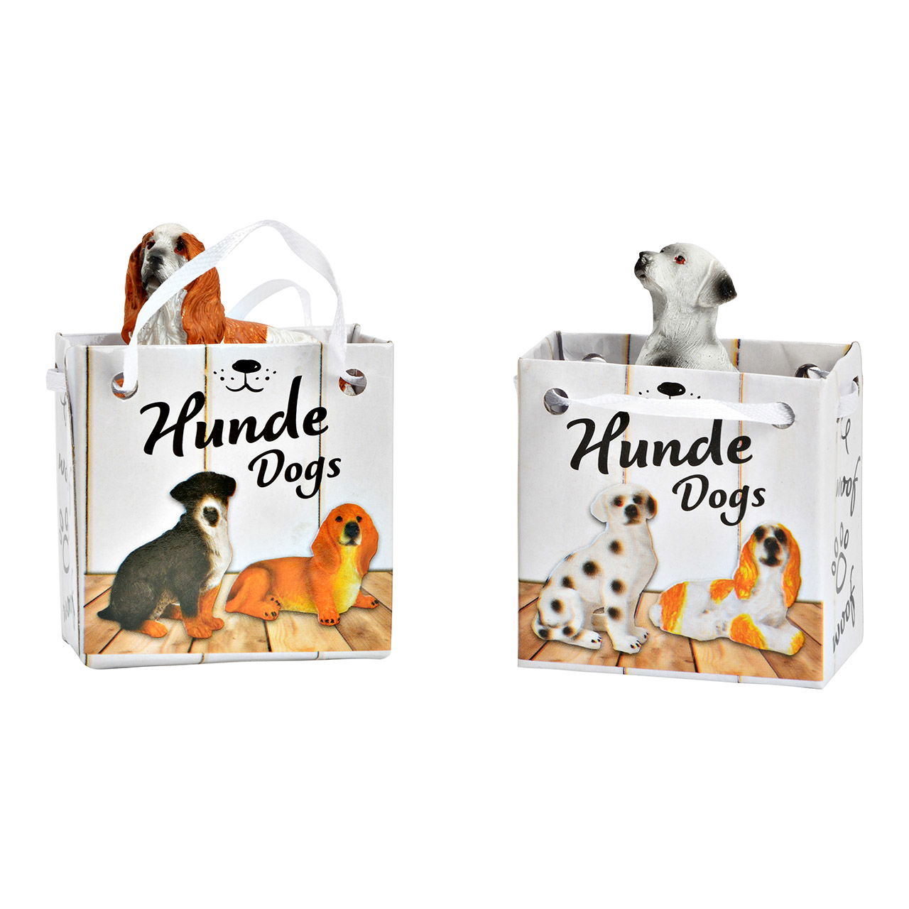 Hund in Geschenktüte aus Poly natur 4-fach, (B/H/T) 6x7x3cm im 24er Display Hund in Geschenktüte aus Poly natur 4-fach, (B/H/T) 6x7x3cm im 24er Display