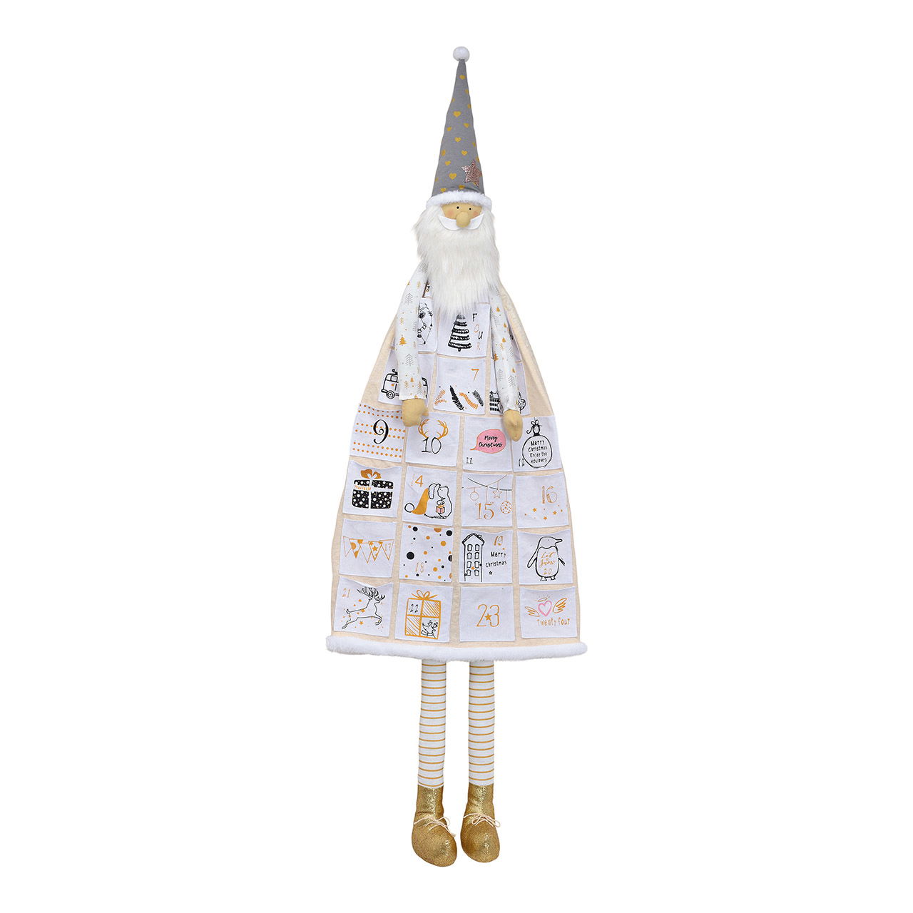 Calendrier de l'avent Saint-Nicolas en textile blanc, or (L/H/P) 45x140x9cm