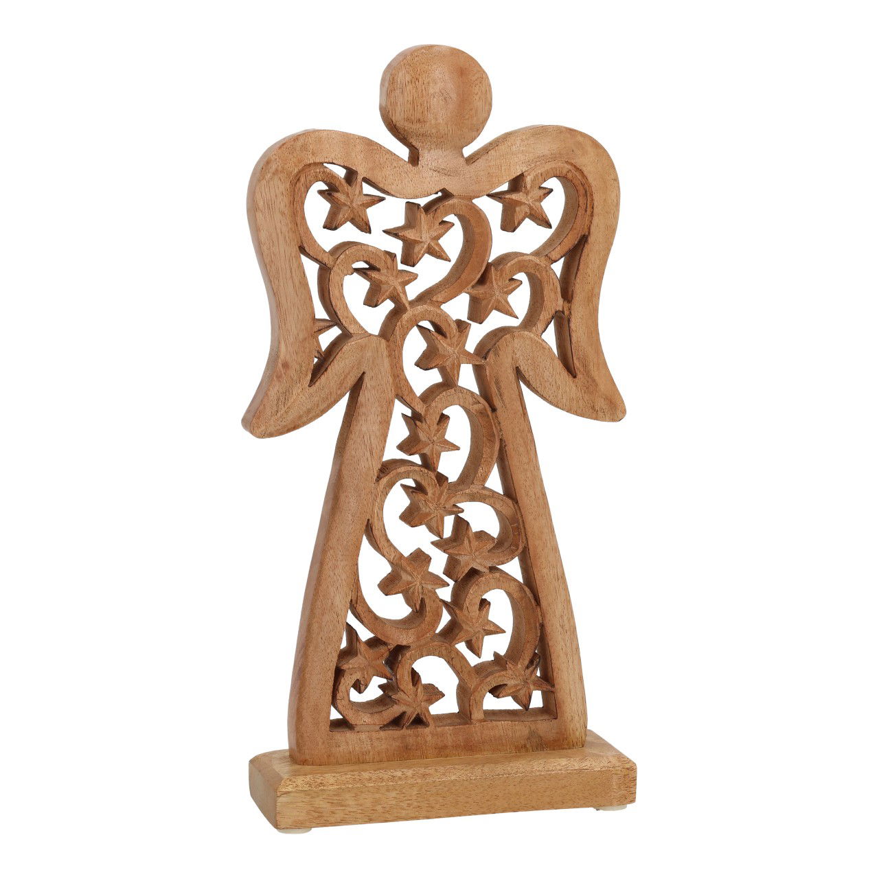 Engel Aufsteller aus Mangoholz Natur (B/H/T) 17x35x6cm Holz, Mobiliar, Kreuz, Symbol