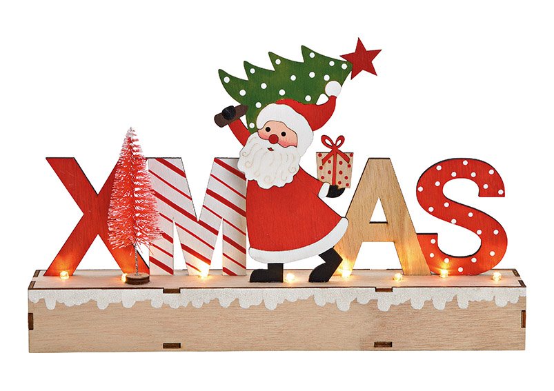 Stand lettering, xmas, santa decor with light made of wood colored (w / h / d) 30x19x5cm