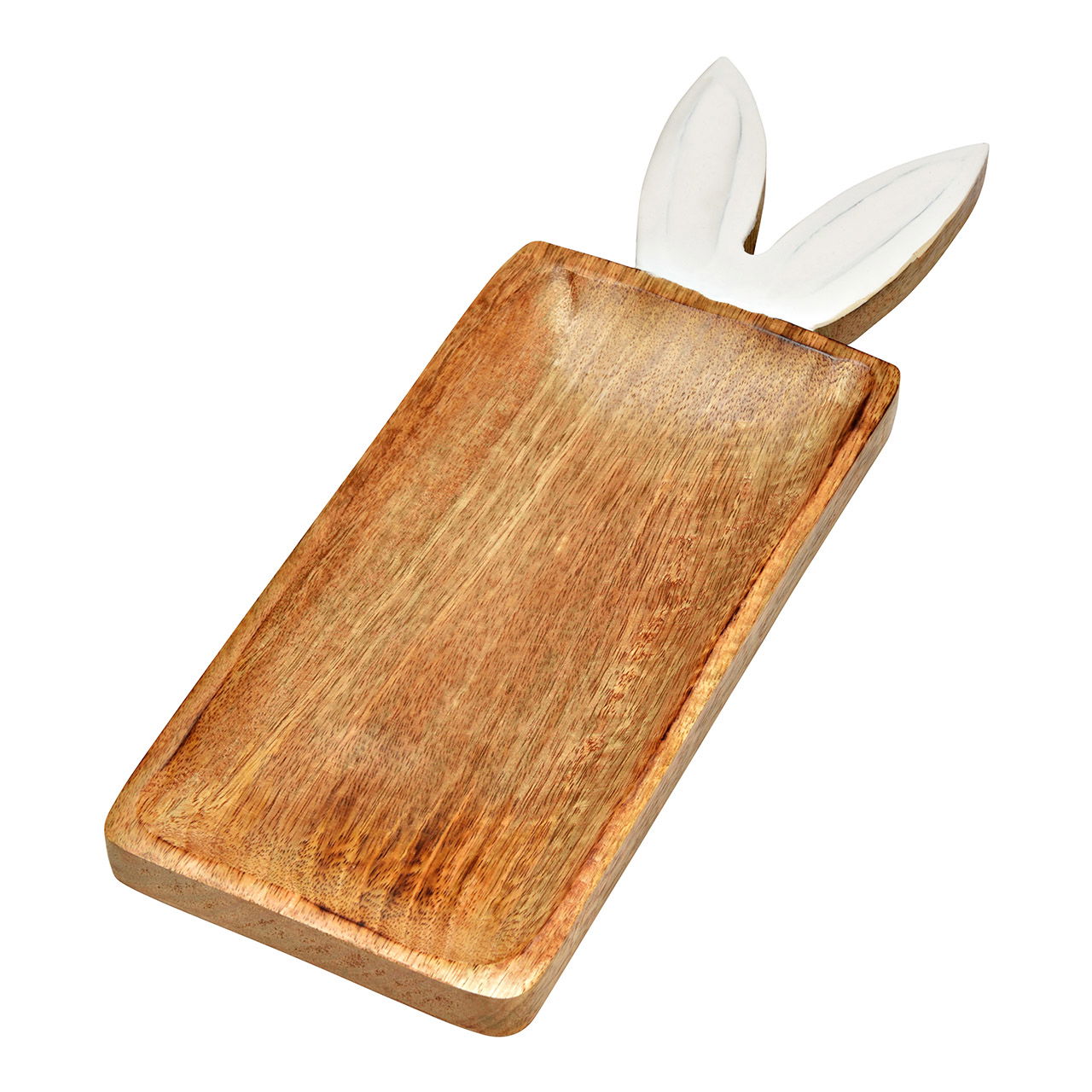 Plateau déco avec oreilles de lapin en bois de manguier, naturel/blanc (L/H/P) 36x2x12cm Plateau déco avec oreilles de lapin en bois de manguier, naturel/blanc (L/H/P) 36x2x12cm