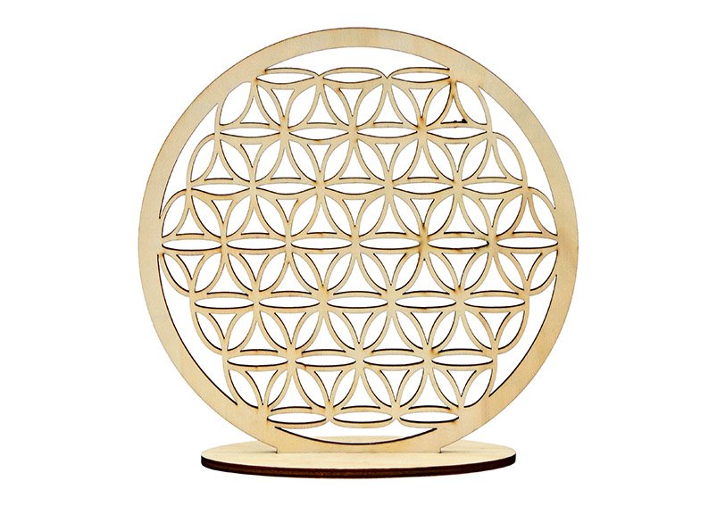Stand flower of life, made of wood nature (W/H/D) 20x20x6cm