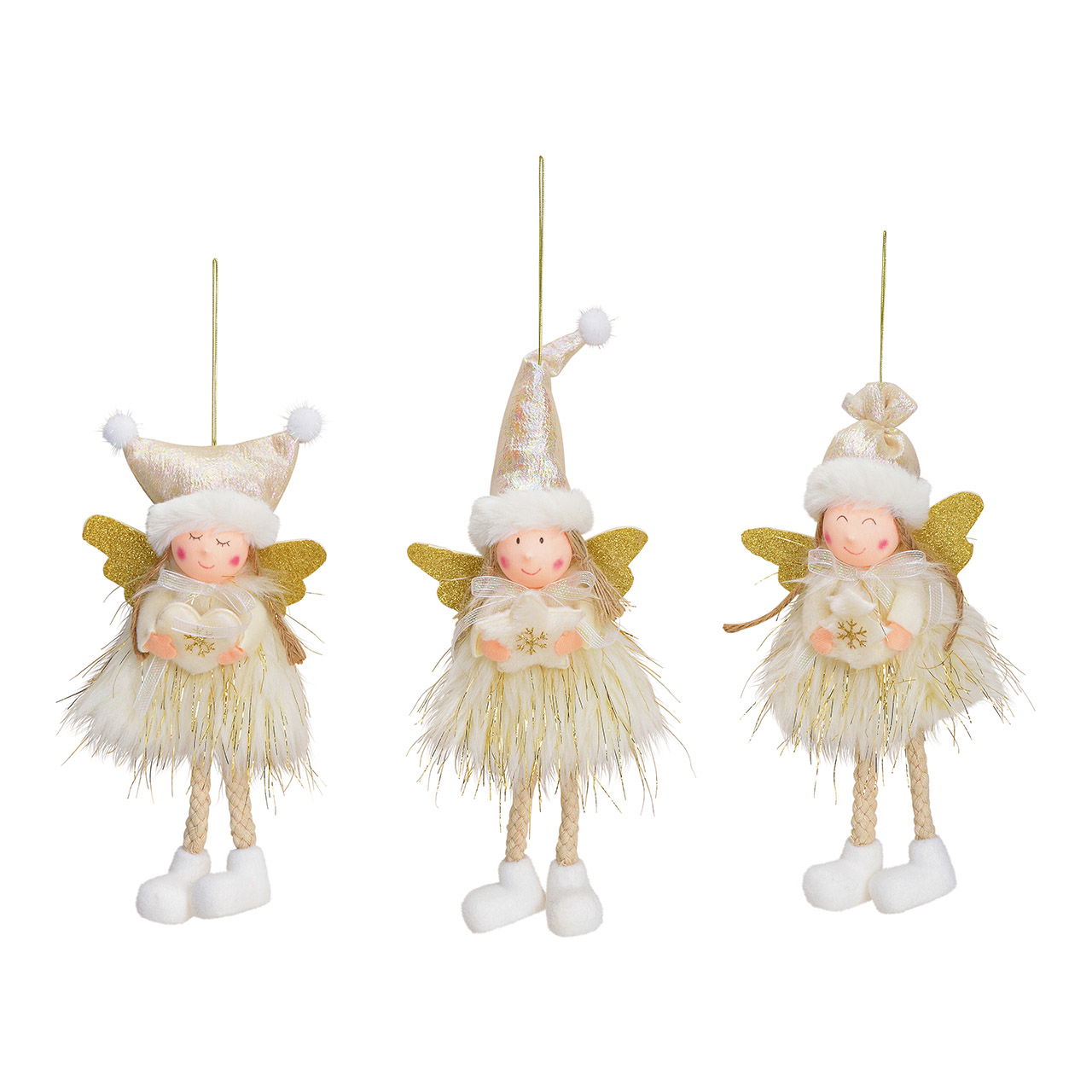 Hangende engel van textiel wit, goud 3-voudig, (B/H/D) 10x24x4cm Hangende engel van textiel wit, goud 3-voudig, (B/H/D) 10x24x4cm
