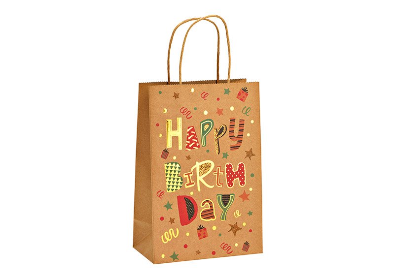 Sac cadeau Happy Birthday en papier/carton marron (L/H/P) 18x27x10cm