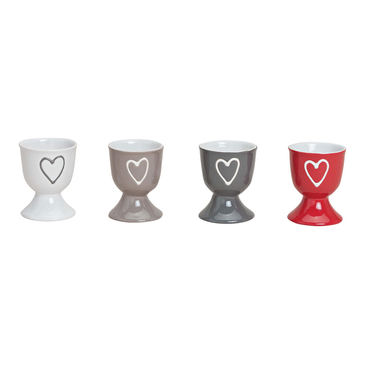 Ceramic egg cup heart decor, 4-fold, colorful (W/H) 6x5cm