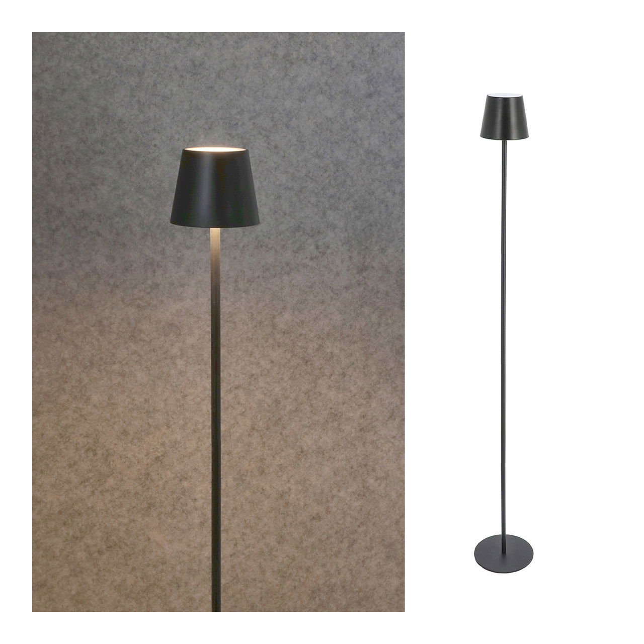 Lampada da terra a LED in metallo nero (L/H/D) 10x120x10cm USB, ferro/PS, 27LED, dimmerabile all'infinito, bianco caldo, cavo di ricarica da USB a USB C da 1 m, smontata