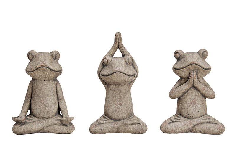 Frog yoga concrete, brown, 3 assorted (w/h/d) 14x23x9cm