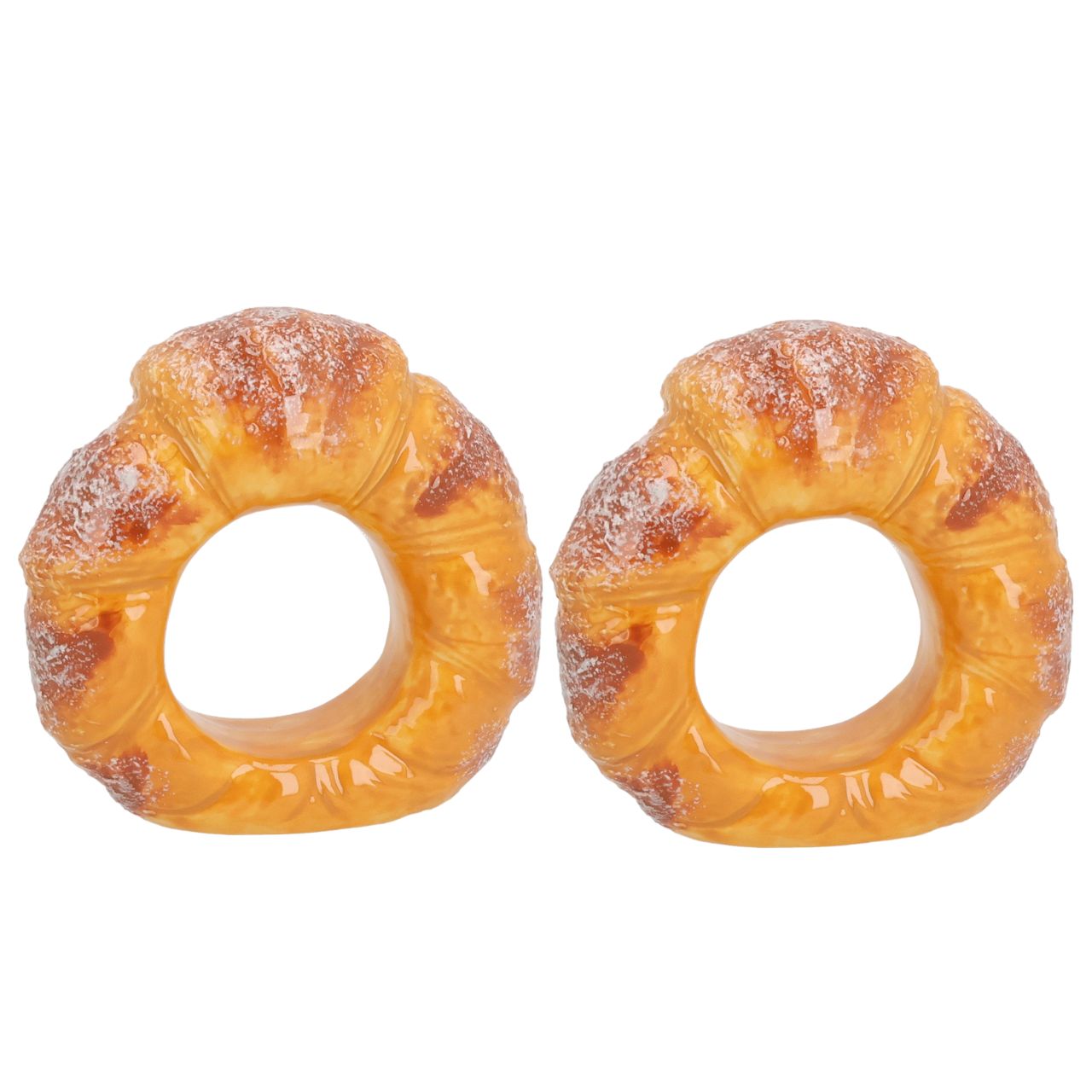 Serviettenhalter Croissant aus Porzellan Braun 2er Set (B/H/T) 8x9x3cm Kringel, Croissant, Doughnut-Form, Teigkringel, Zuckerbestäubt