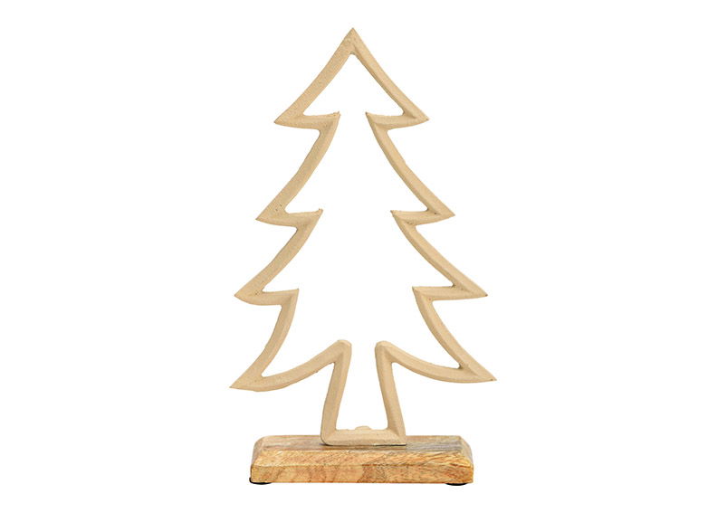 Aufsteller Tannenbaum auf Mangoholzsockel aus Metall beige (B/H/T) 16x26x5cm