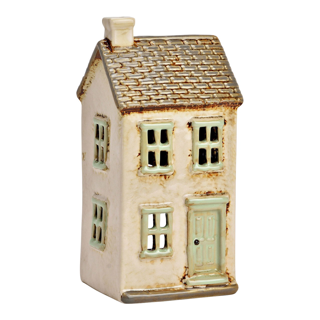 Lichthaus aus Porzellan, Grau/Beige (B/H/T) 10x20x8cm