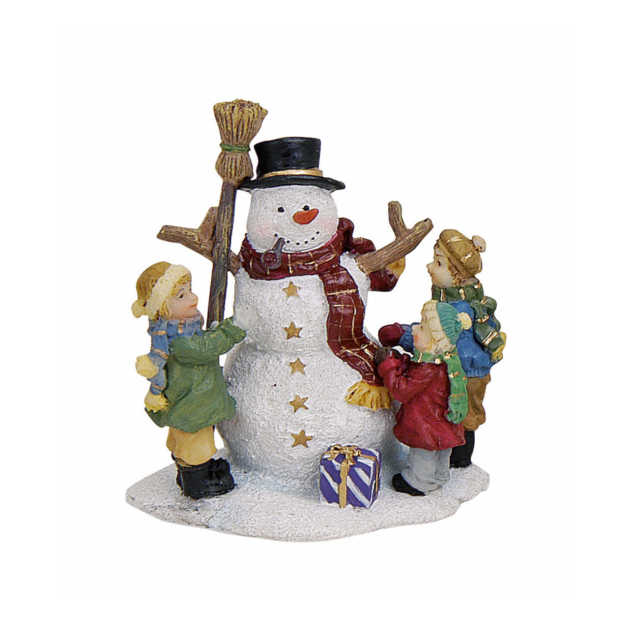 Miniatuur kerstfiguurtjes, kinderen met sneeuwpop, gemaakt van poly, 2 assorti, 6 cm