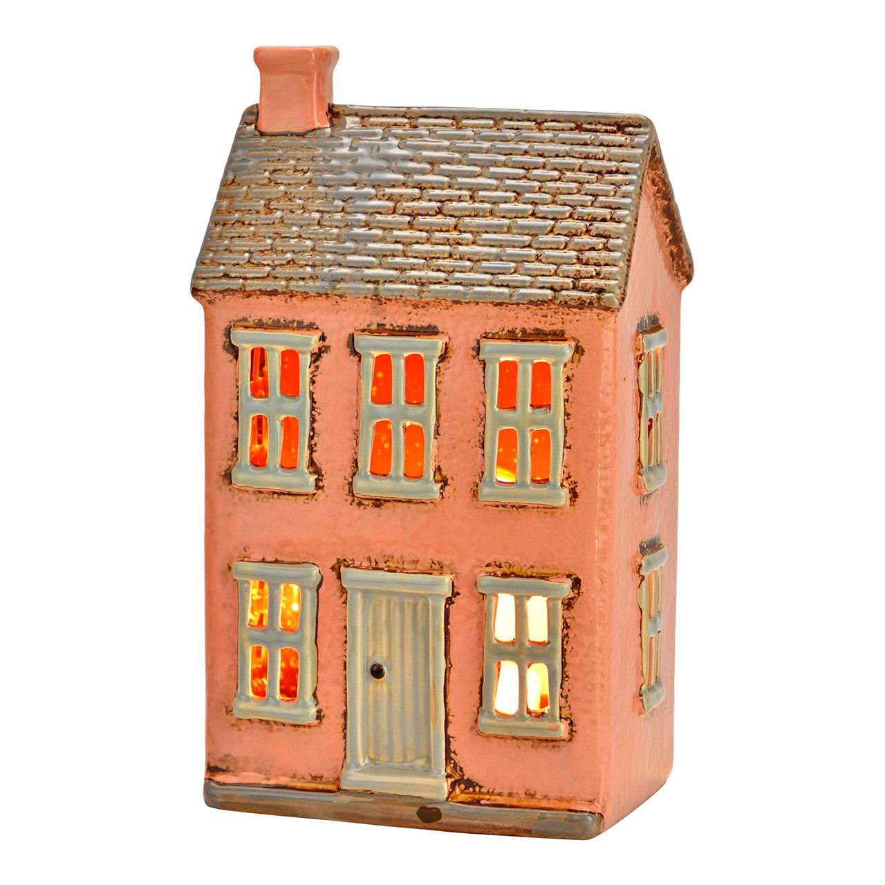 Maison lumineuse en porcelaine, rose (L/H/P) 13x22x8cm