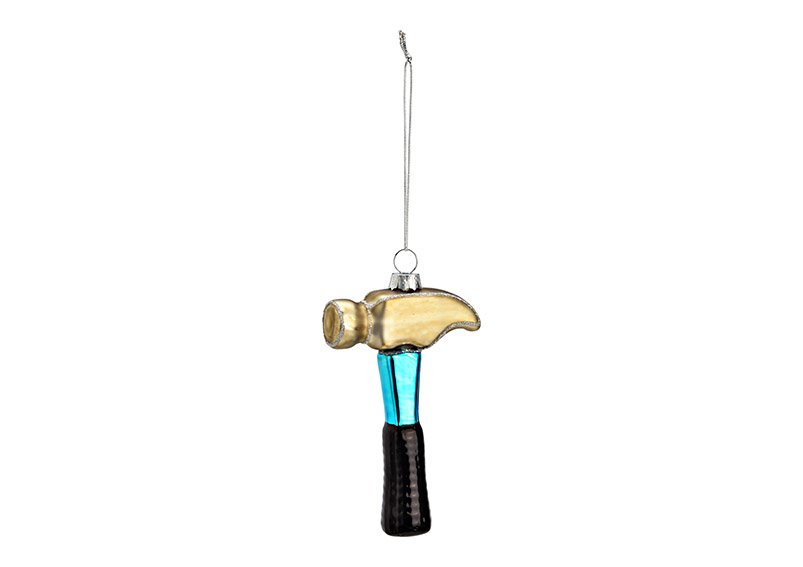 Weihnachtshänger Hammer aus Glas, Gold/Blau/Schwarz (B/H/T) 7x11x2cm