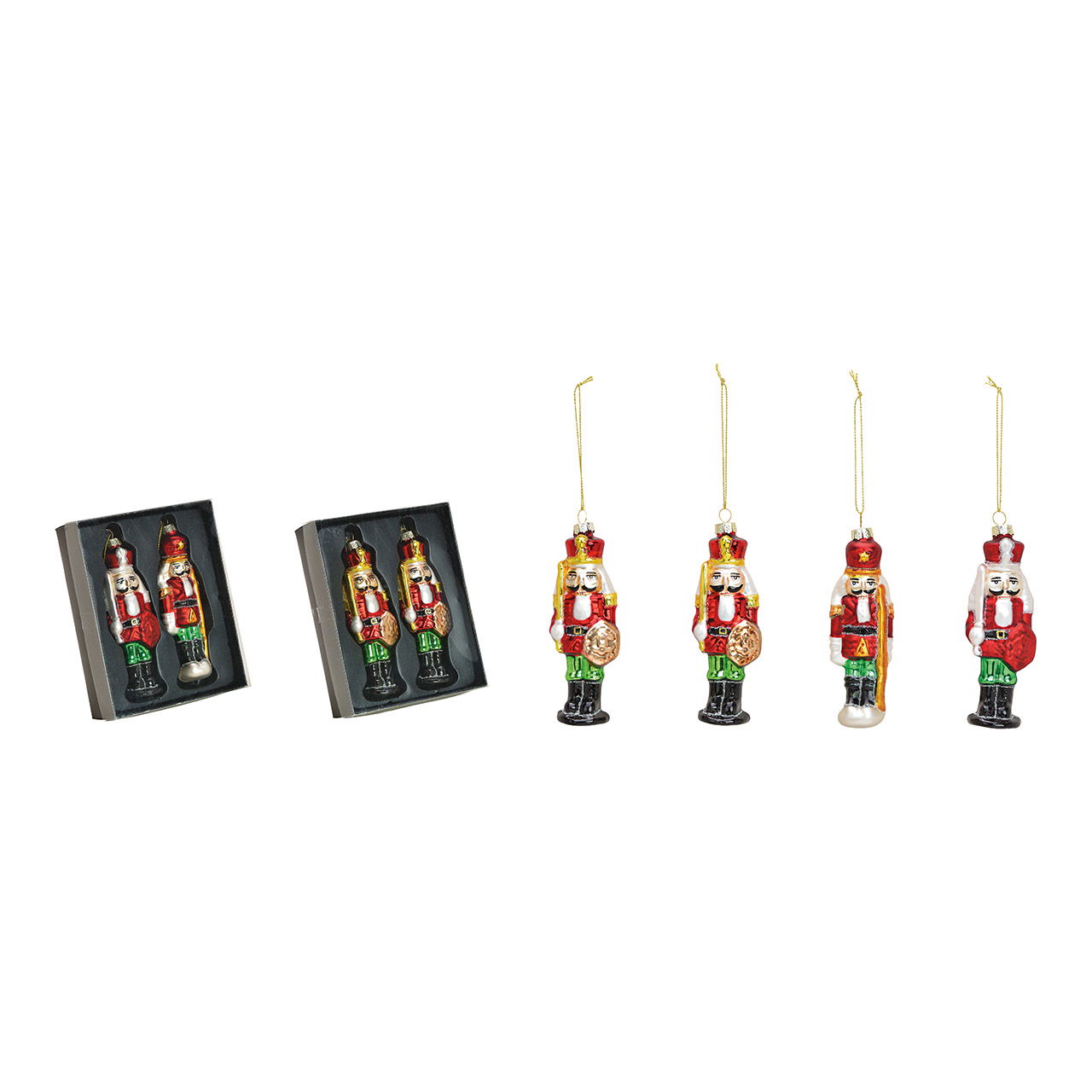 Weihnachtshänger Set Nussknacker aus Glas, 2er-Set, Rot/Grün (B/H/T) 4x12x3cm/12x15x4cm