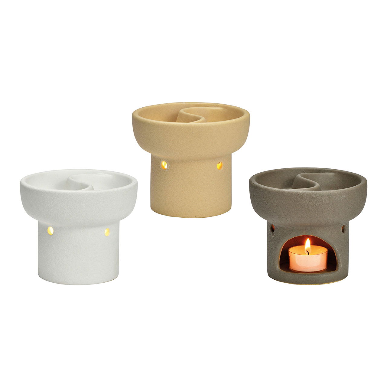 Duftlampe aus Keramik weiß, grau, beige 3-fach, (B/H/T) 11x10x11cm Duftlampe aus Keramik weiß, grau, beige 3-fach, (B/H/T) 11x10x11cm