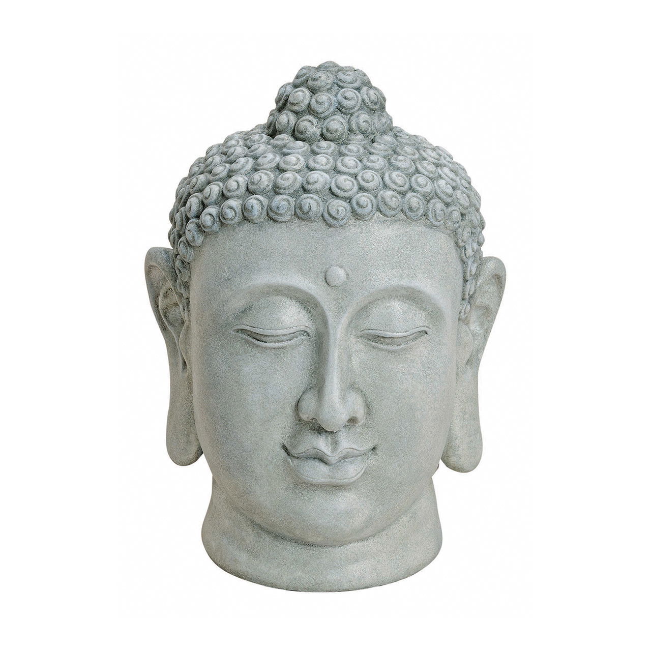 Buddha head in gray made of magnesia, W33 x H48 cm