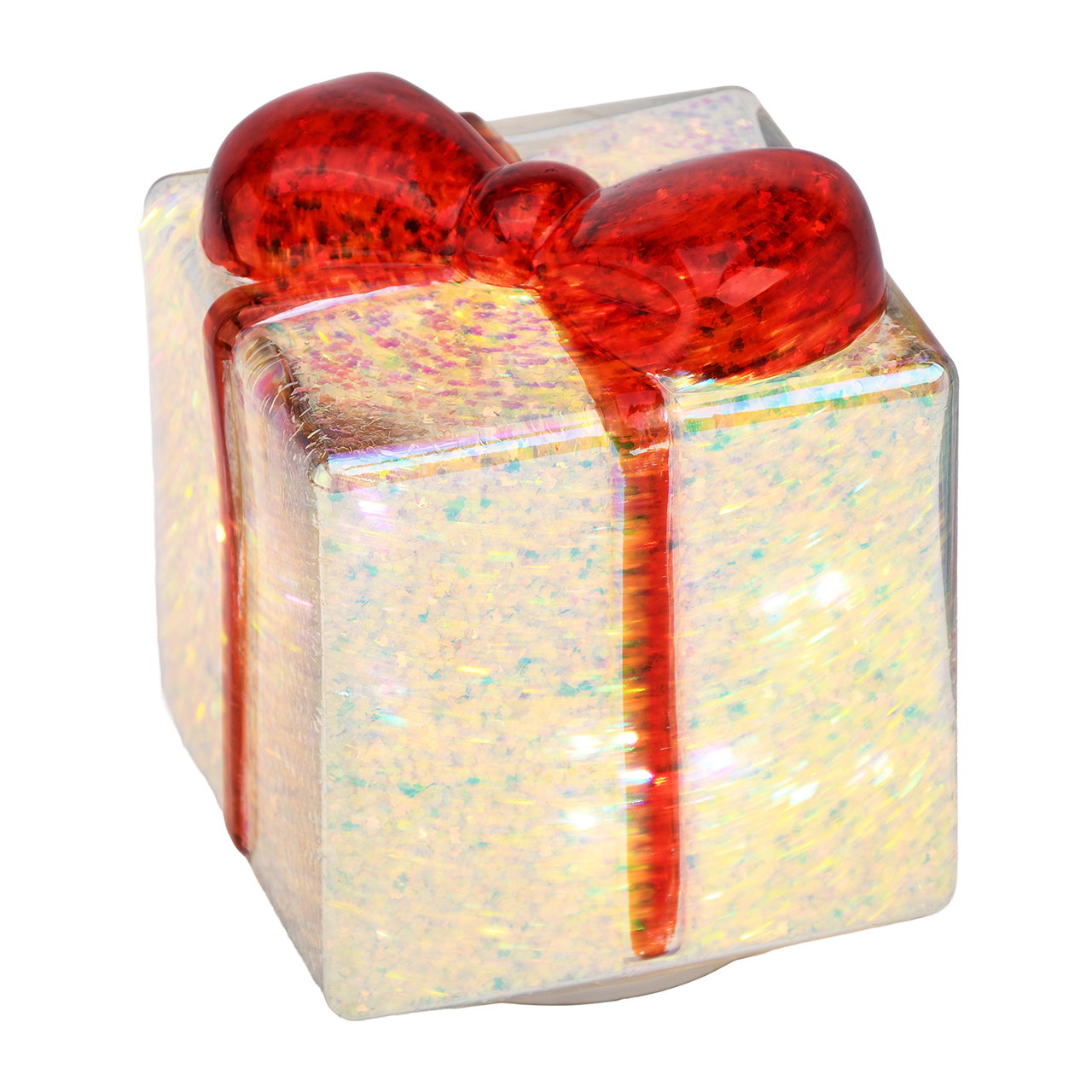 Gift muziekdoos met LED en muziek gemaakt van glas zilver (B/H/D) 13x15x13cm excl. 3xAA Geschenkbox, Glitzer, Silber, Rotes Band, Holographic