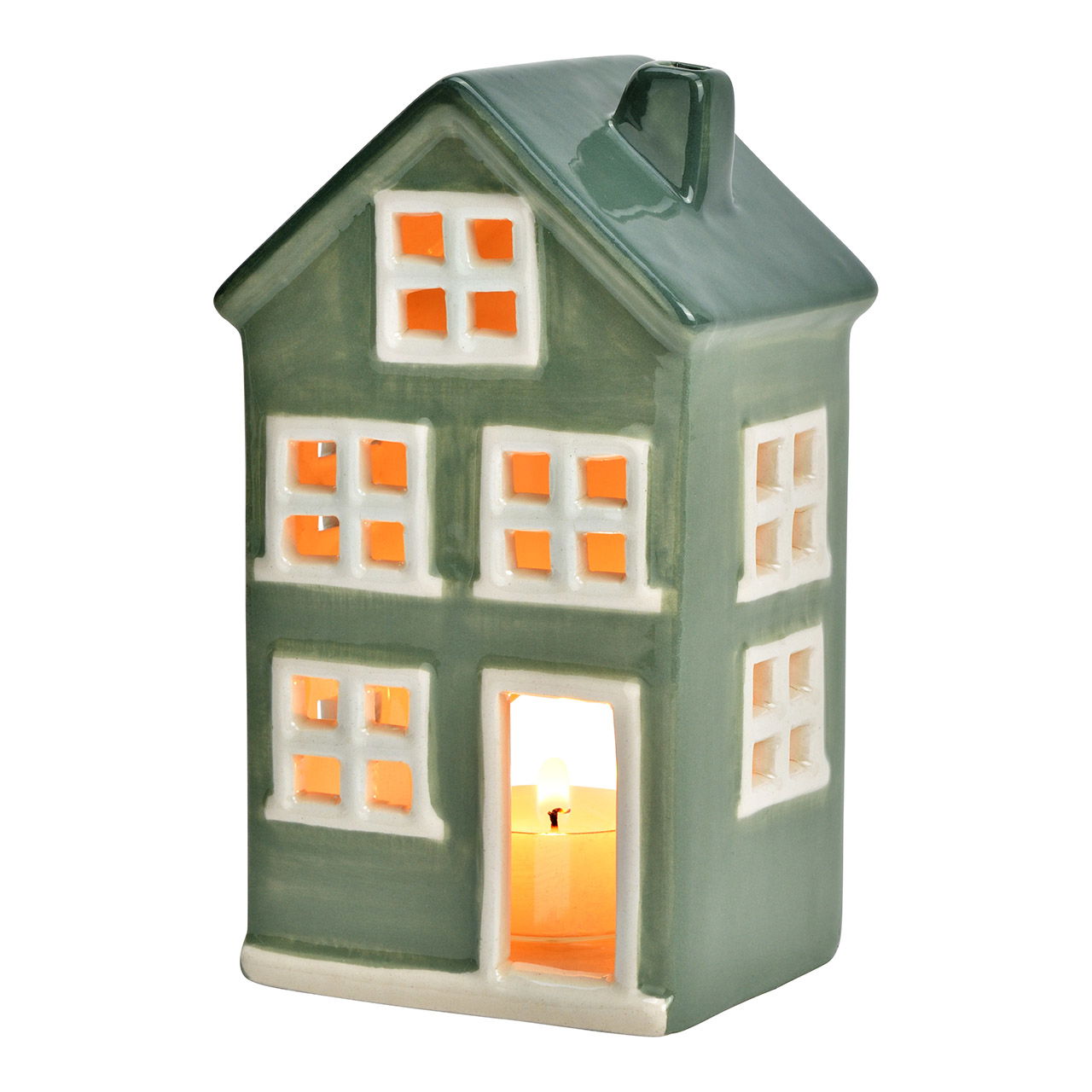 Haus aus Keramik, Grün/Weiß (B/H/T) 9x15x7cm Postfach