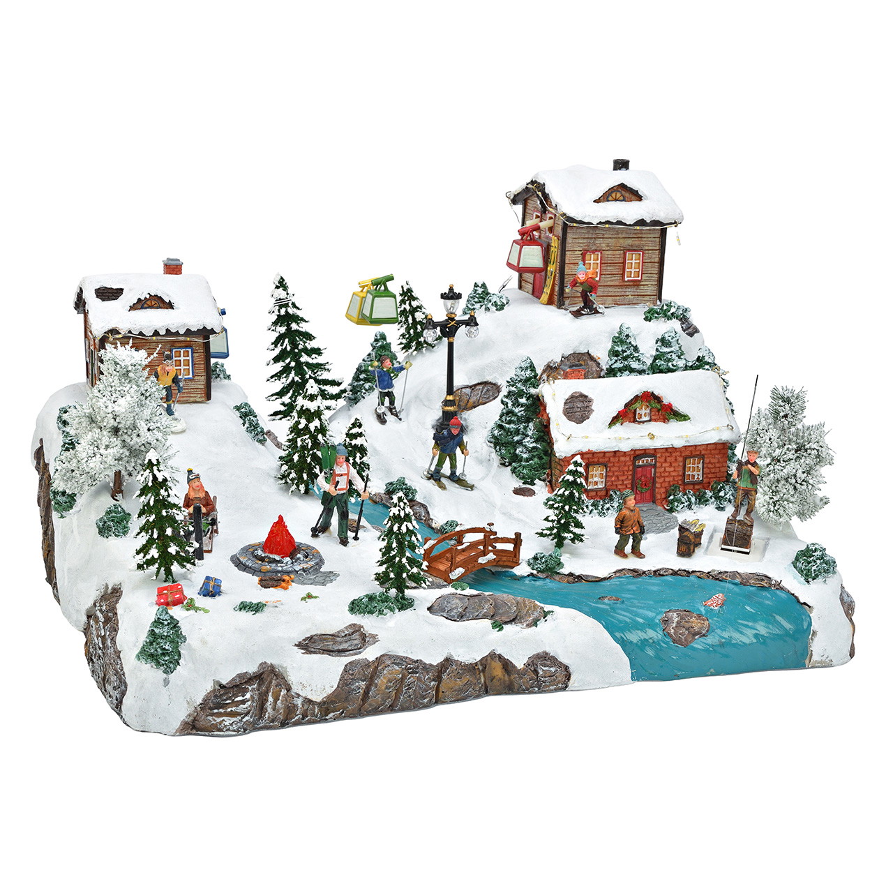 Winterdorf, Miniaturmodell, Schneelandschaft, Skihütte, Seilbahn