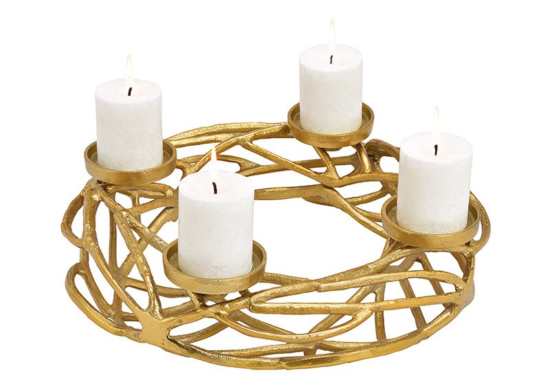 Advent wreath, candle holder made of aluminum gold (w / h / d) 40x12x40cm