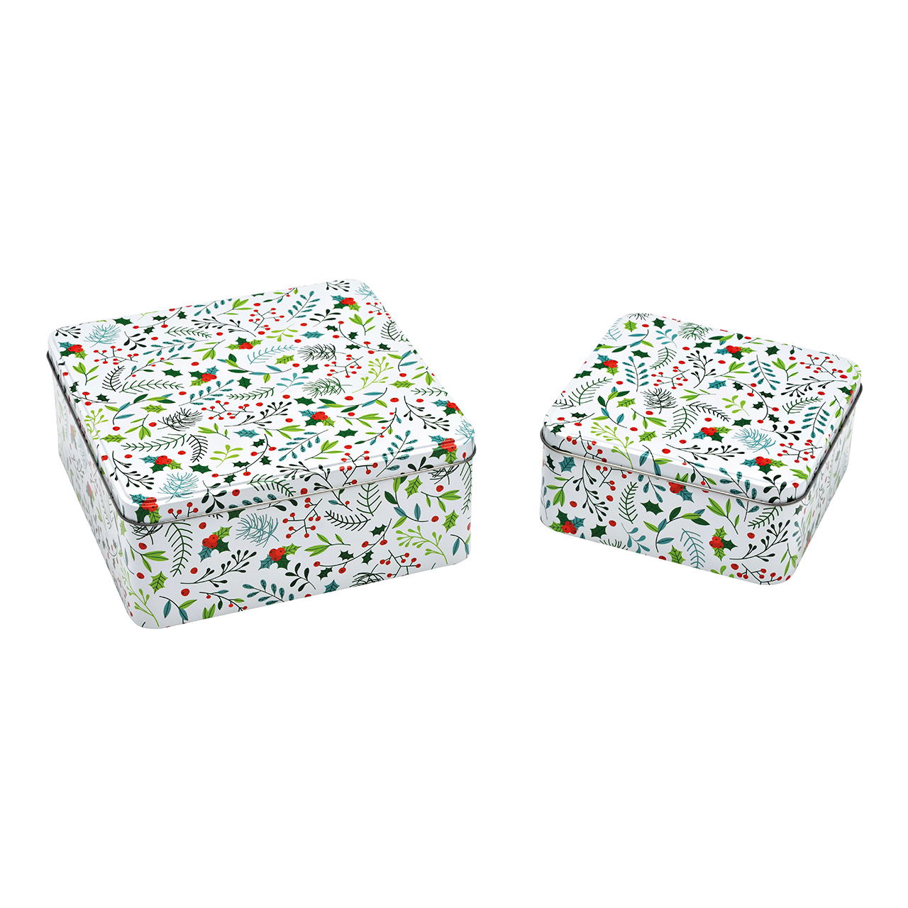 Box Christmas plants decor set of 2, made of metal white (W/H/D) 20x8x20cm, 15x7x15cm