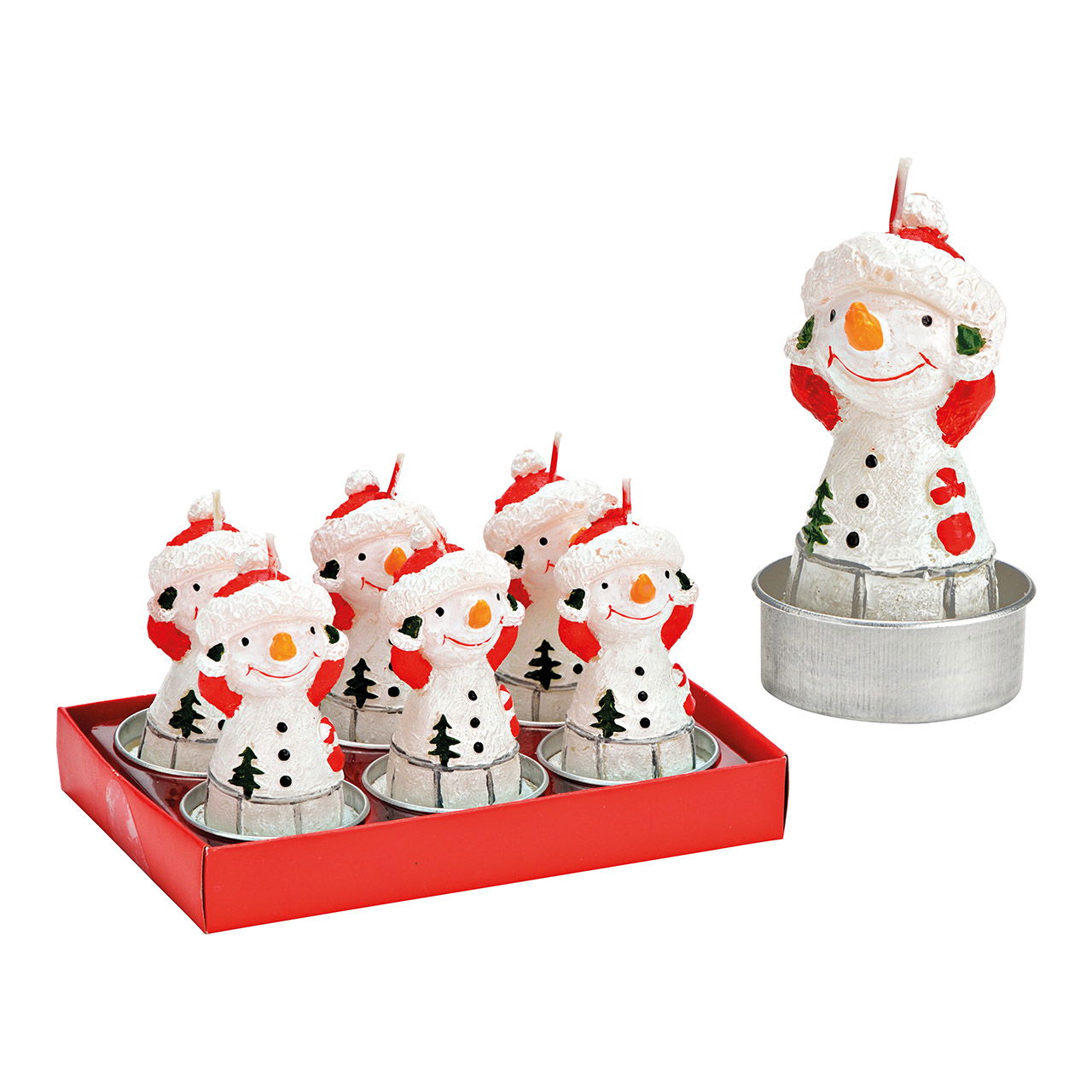 Tealight set snowman 4x8x4cm Set of 6, made of wax white (W/H/D) 14x8x9cm