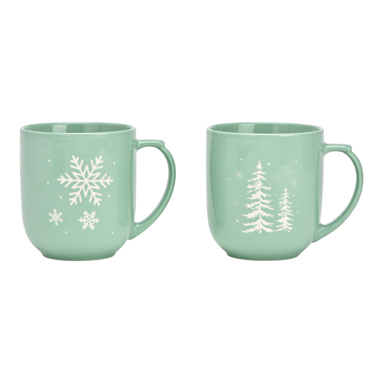 Jumbo mug snowflake, winter forest decor, made of porcelain green 2-fold, (W/H/D) 15x12x11cm 820ml