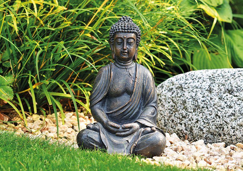 Buddha sitzend in braun aus Poly, 30 cm
