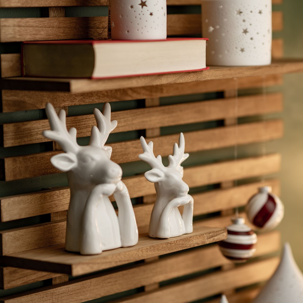 Cervo in ceramica, bianco (L/H/D) 14x19x8cm Innenarchitektur, Holz, Mobiliar, Hartholz, Gebeiztes Holz
