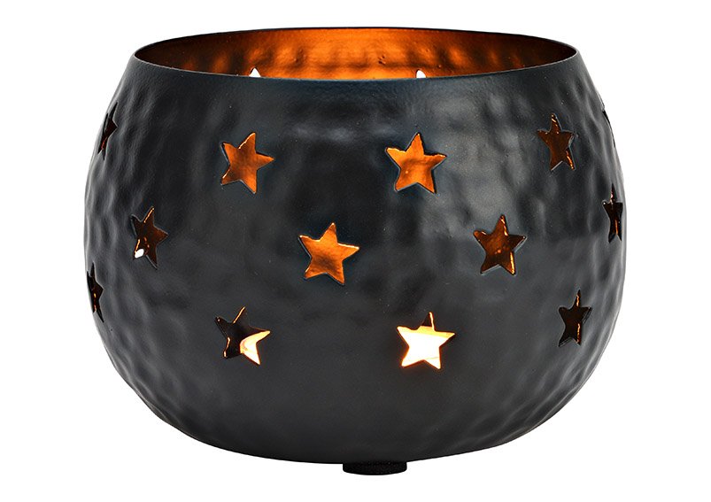Windlicht Stern Dekor, aus Metall schwarz (B/H/T) 13x10x13cm