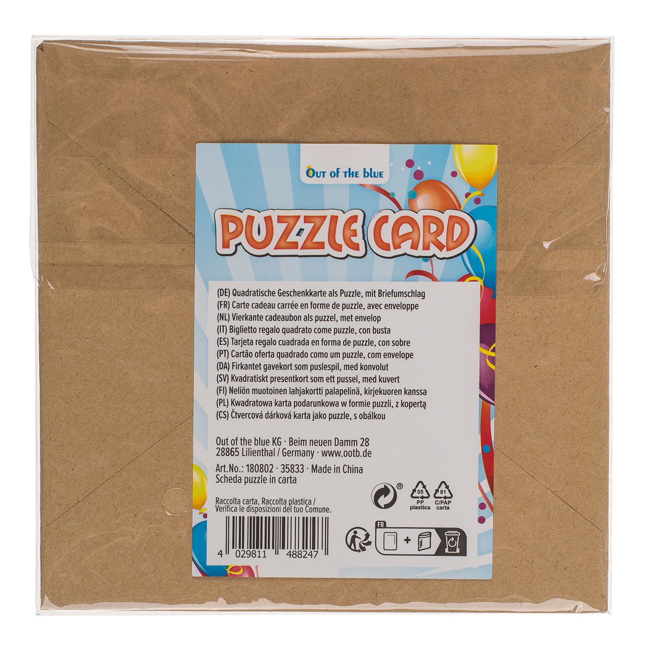Quadratische Geschenkkarte, Puzzle, Geburtstag, (20 tlg.) mit Briefumschlag im Polybeutel, 4-fach, 24er im Display