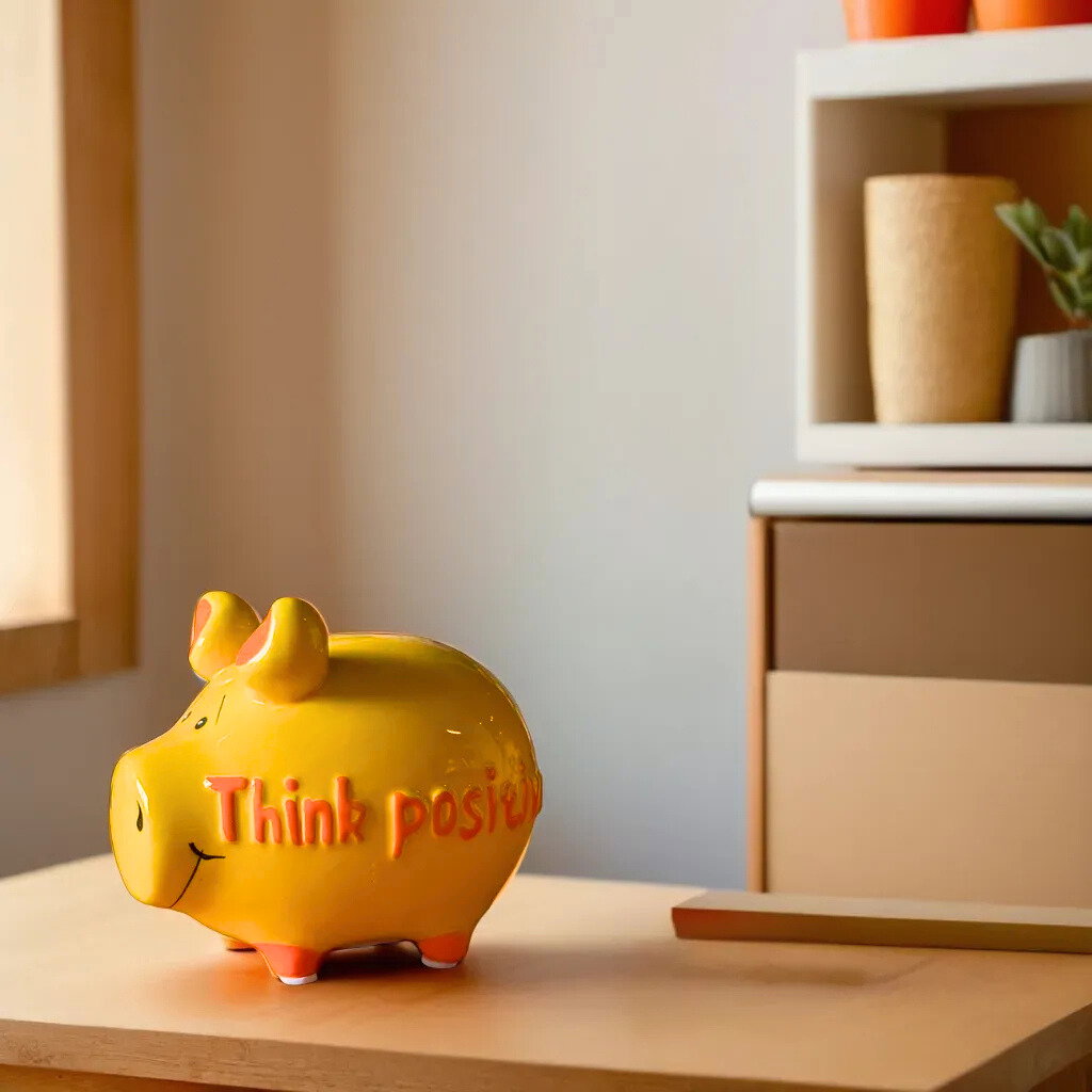 Tirelire KCG petit cochon Think Positive en céramique multicolore (L/H/P) 12x9x9cm Sparschwein