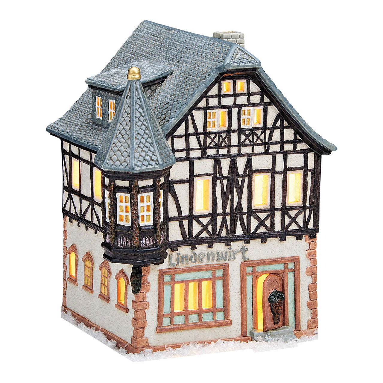 Casa de luz Lindenwirt Rüdesheim de porcelana beige, gris (c/h/d) 14x18x14cm