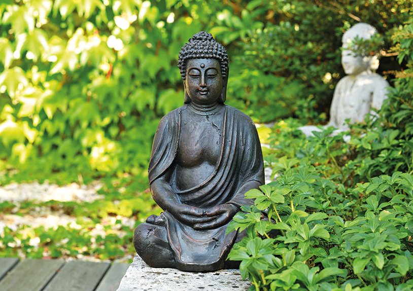 Boeddha zittend in bruin poly, 24 x 23 x 38 cm