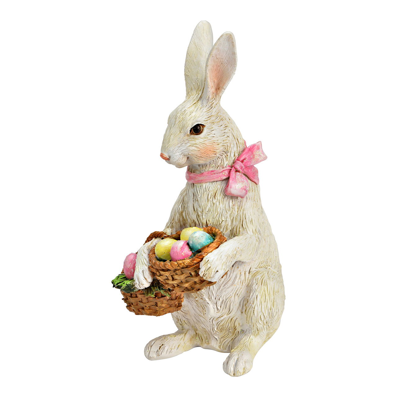 Poly beeldje konijn met paasmandje, wit (B/H/D) 10x15x6cm Poly beeldje konijn met paasmandje, wit (B/H/D) 10x15x6cm