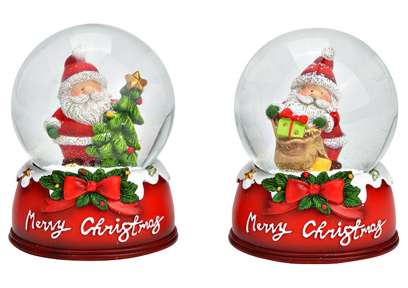 Sneeuwbol Kerstman van poly/glas kleurrijk 2-voudig, (B/H/D) 7x9x7cm