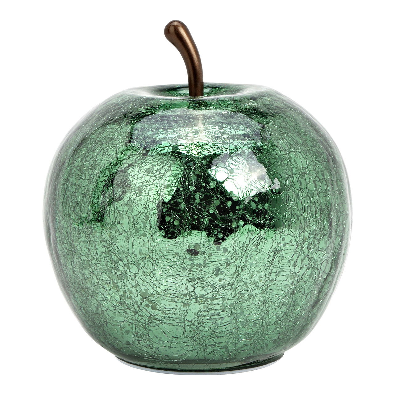 Apfel mit 20er LED aus Glas, Metallic Grün (B/H/T) 16x17x16cm mit 6/18 Timer Batteriebetrieb 3xAA nicht enthalten