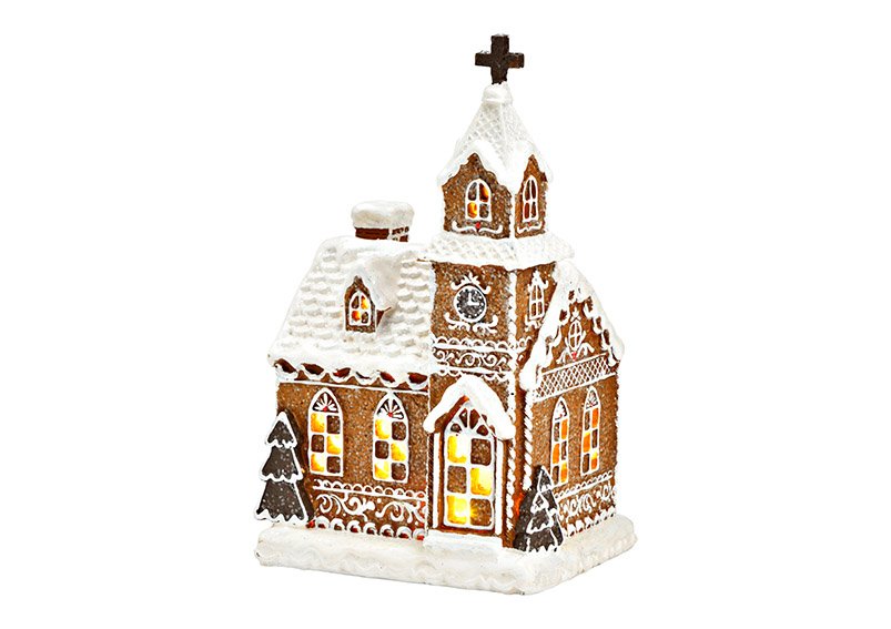 Church with LED, exclusive 3xAAA made of poly (W/H/D) 14x24x11cm