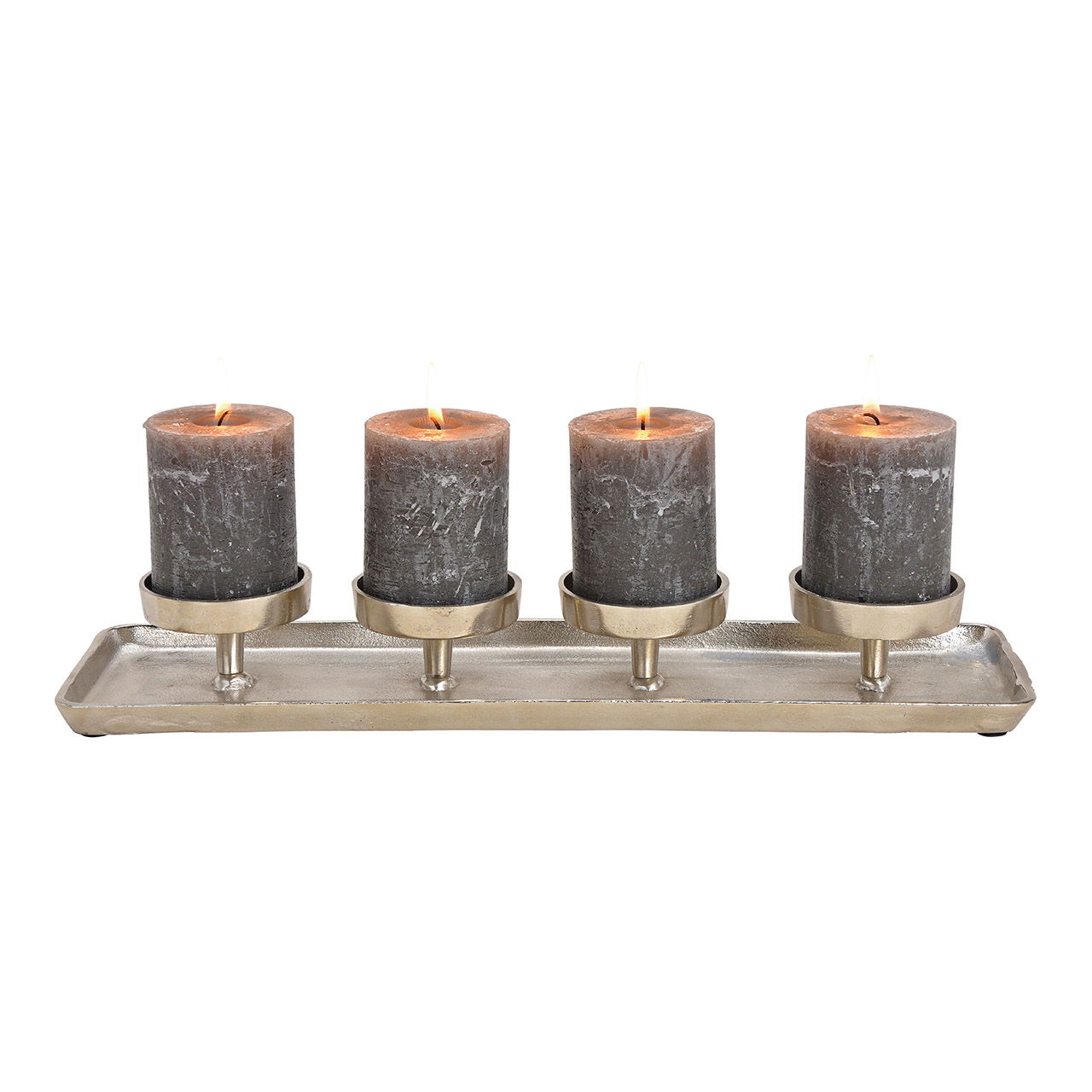 Arreglo de Adviento, portavelas para 4 velas de metal Plata (A/H/D) 44x6x12cm