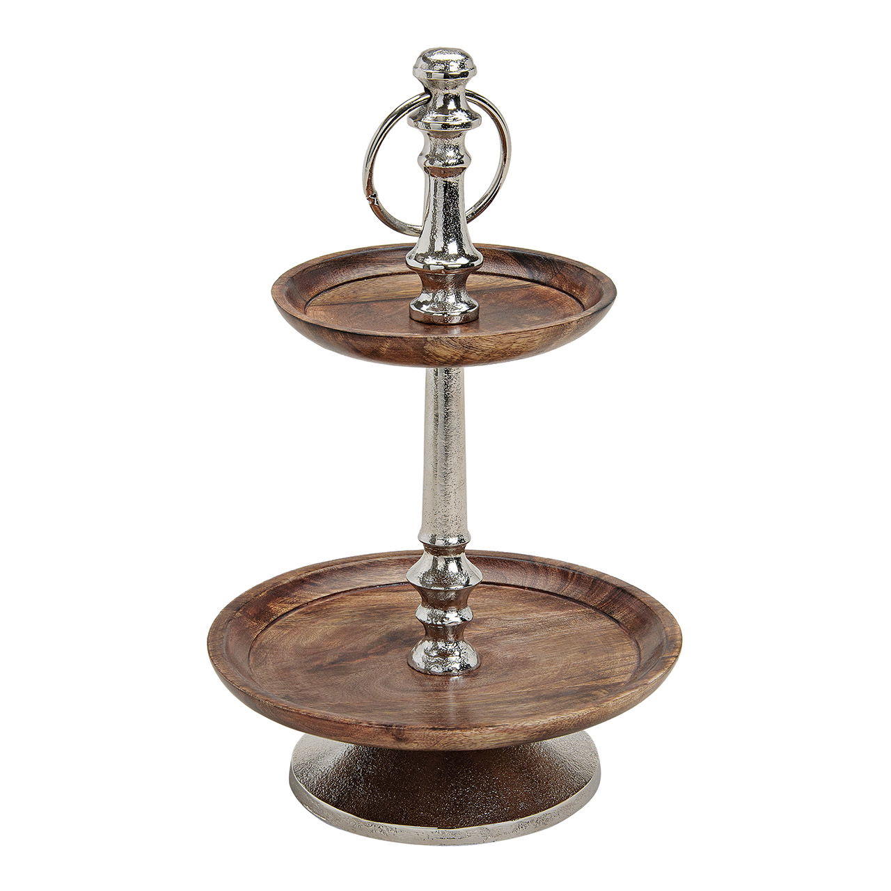 Two-tier server wood and metal, 33cmx15/25cm dia