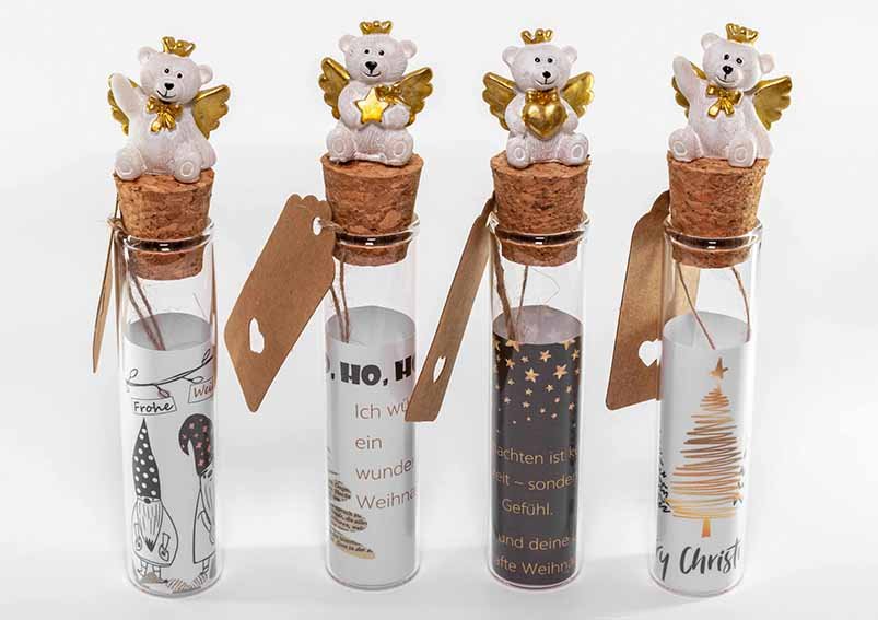 Money gift tube with bear made of plastic, Christmas decor, made of glass transparent 4-fold, (W/H/D) 2x14x2cm
