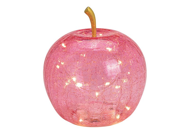Apfel mit 20er LED mit Timer aus Glas Pink/Rosa (B/H/T) 16x17x16cm