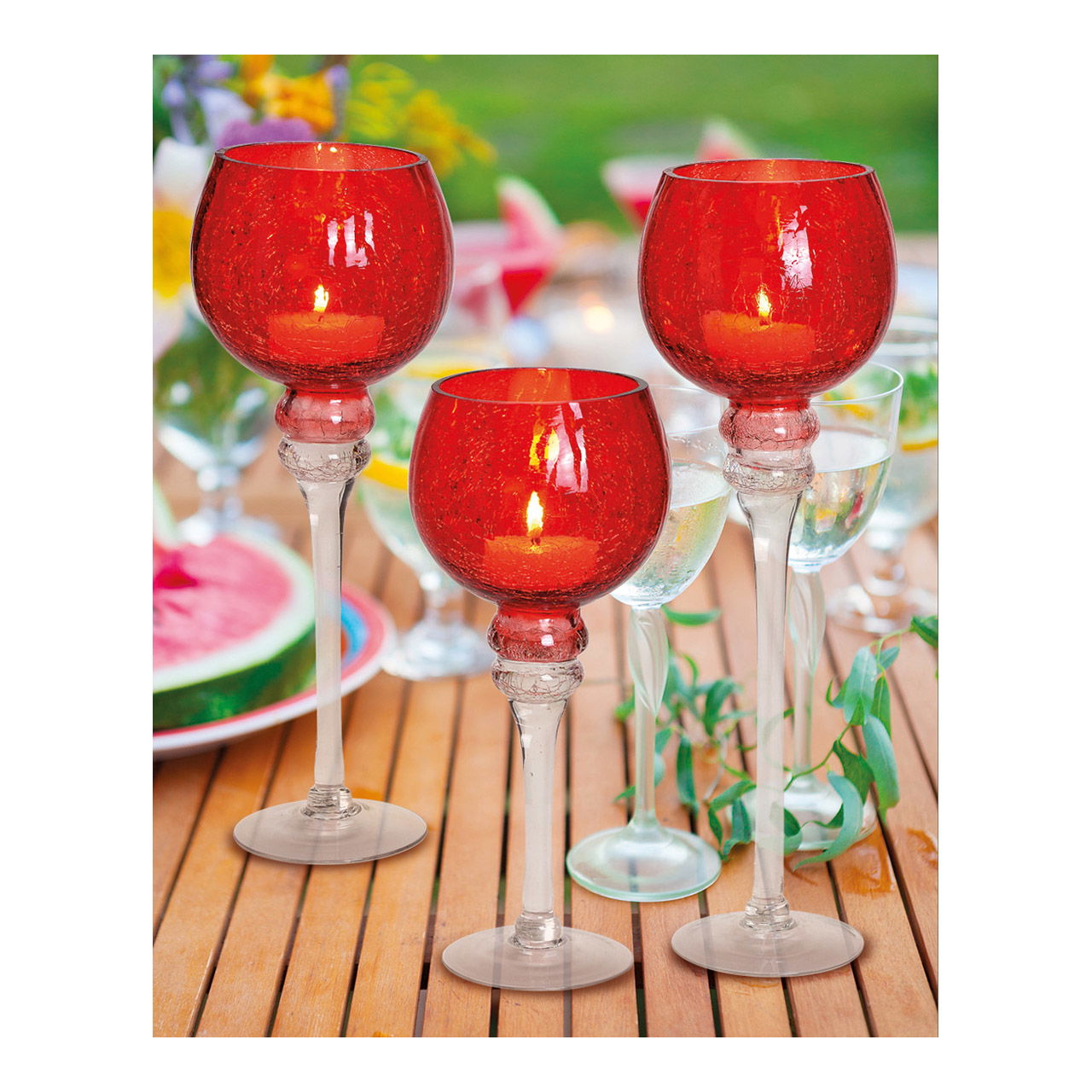 Photophore Set Calice Cracking Rouge, 30, 35, 40cm x Ø13cm, en verre Set de 3