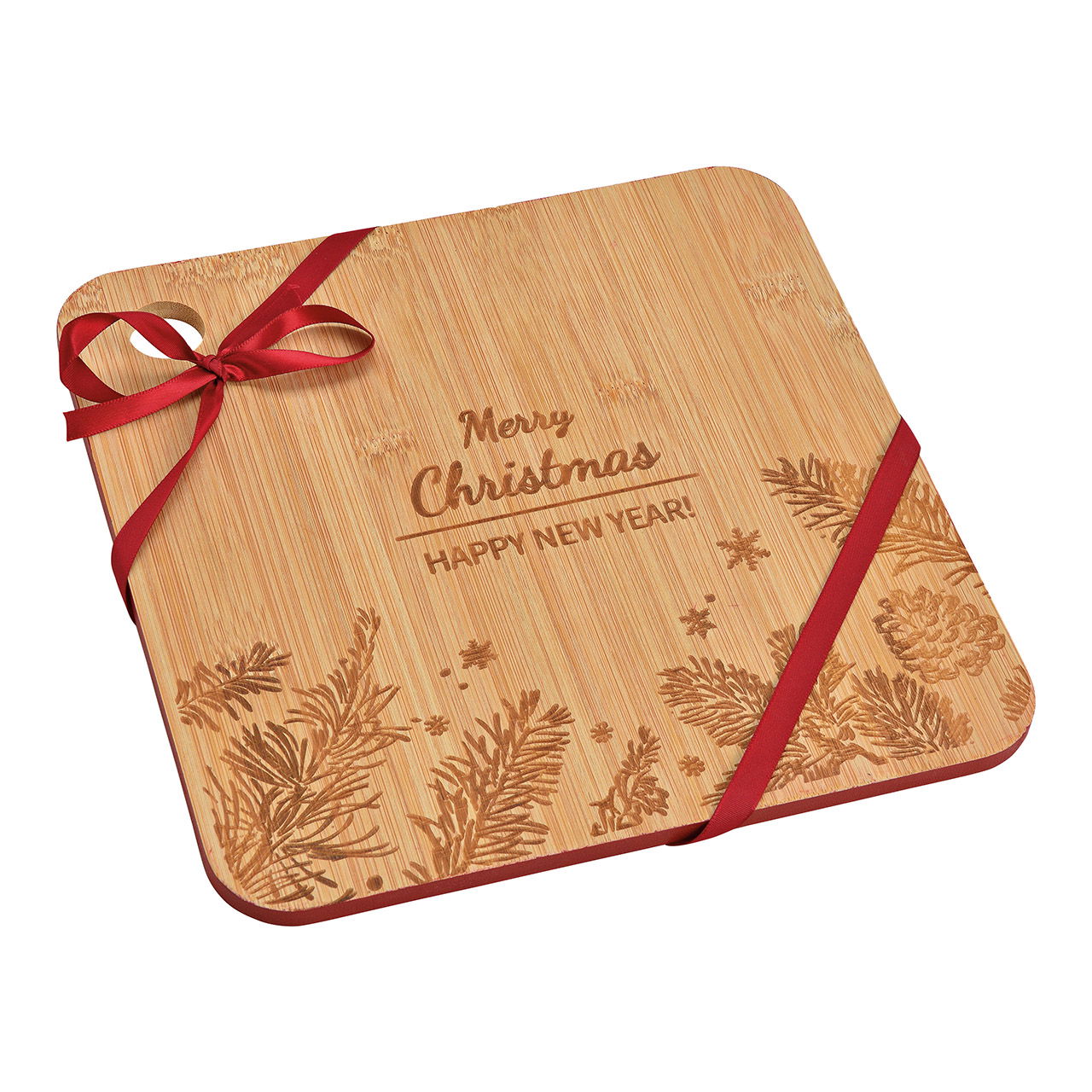 Planche de service Merry Christmas en bambou naturel (L/H/P) 25x25x0,8cm