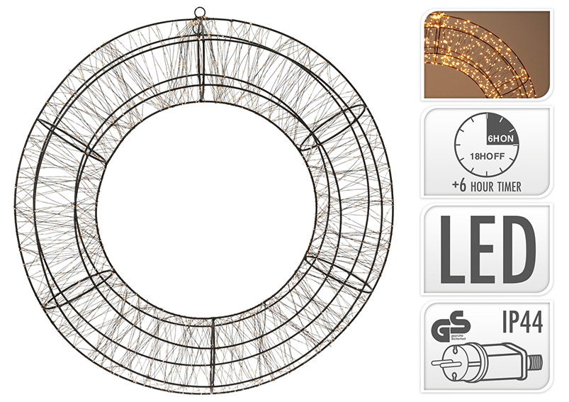 Guirnalda de luces 2400 LED extra blanco cálido con temporizador 6/18, IP44 adaptador plástico negro Ø70cm