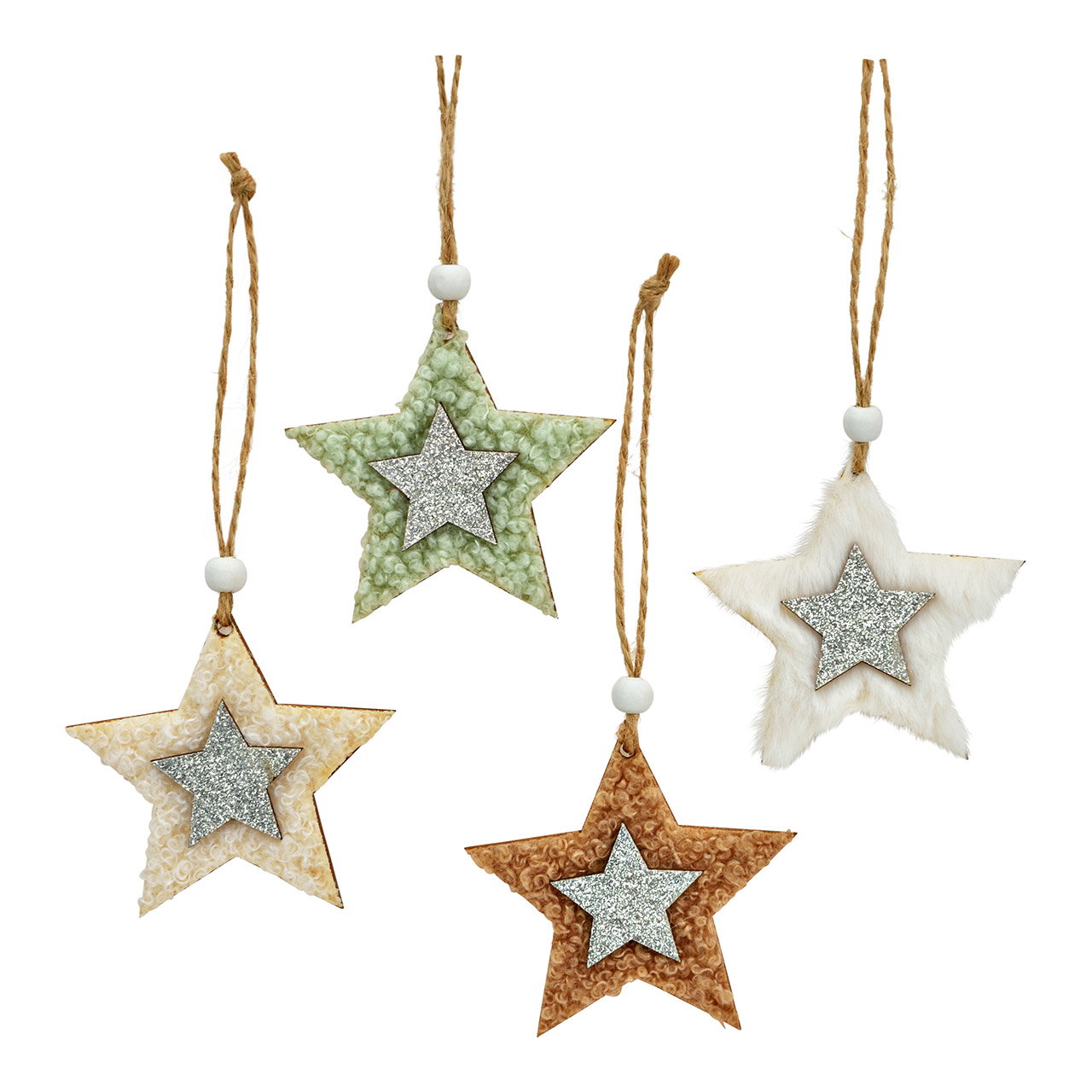 Colgador de madera en forma de estrella, juego de 12, beige/verde (ancho/alto) 6x6cm Colgador de madera en forma de estrella, juego de 12, beige/verde (ancho/alto) 6x6cm