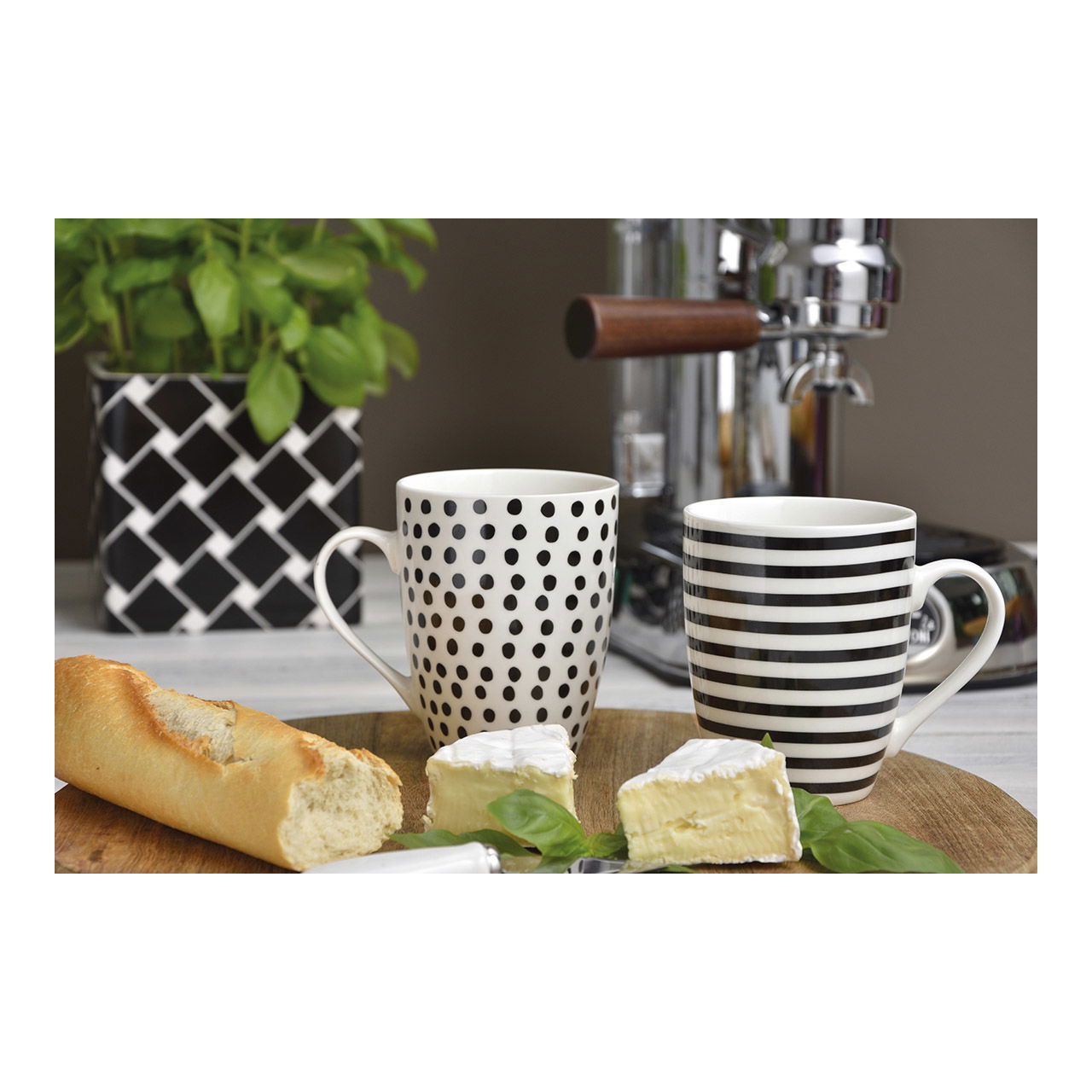 Becher Punkte/Streifen aus Porzellan, 2-fach sortiert, 10 cm, 350ml Pokal, Brot, Essen, Pflanze, Porzellan